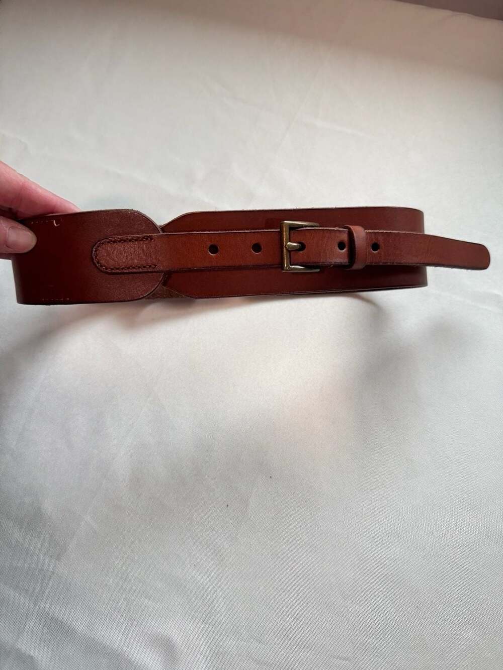 Genuine Leather Wide Waist Belt Cognac Brown Brass Buckle Size Small